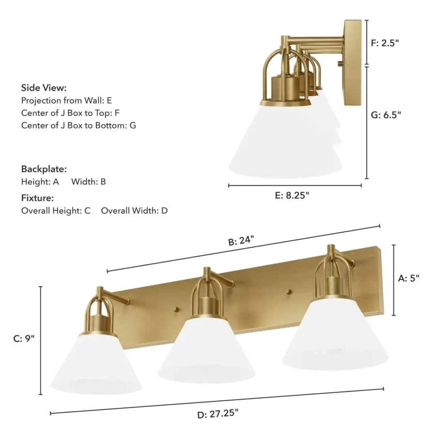 Carrington Isle 3-Light Bathroom Vanity in Luxe Gold - Image 4