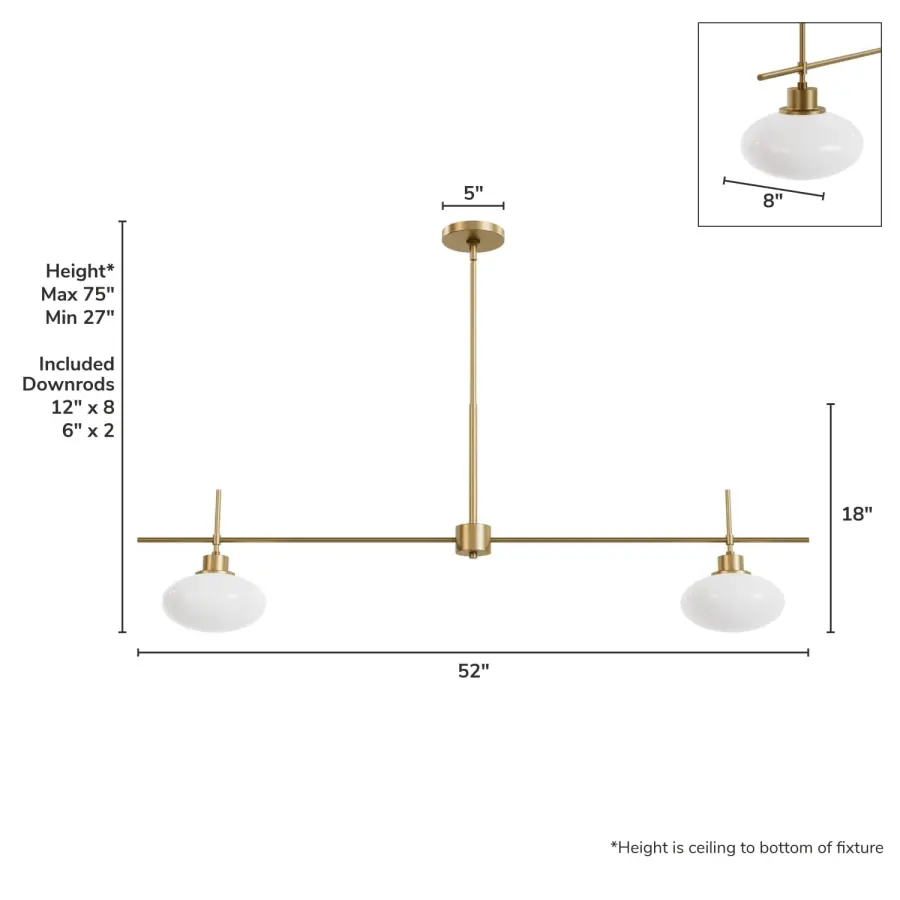 Getty Two Light Linear Chandelier in Luxe Gold - Image 6