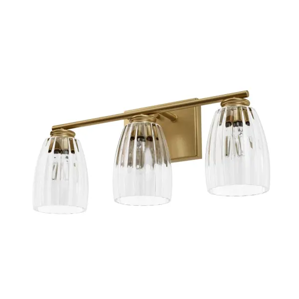 The Rossmoor brings authentic 1920s glamour to modern bathrooms with its distinctive fluted glass shades and luxe gold finish. Designed in collaboration with Jasmine Roth, this fixture balances vintage sophistication with contemporary functionality.