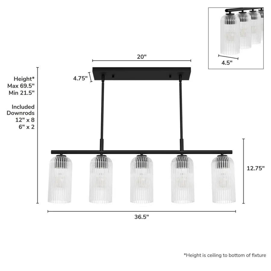 Beverly Glen Five Light Linear Chandelier in Matte Black - Image 7