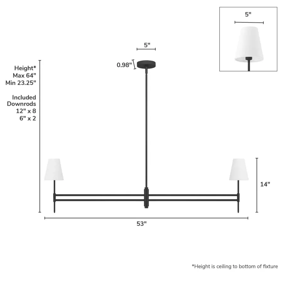 Camelia Stem Two Light Linear Chandelier in Matte Black - Image 7