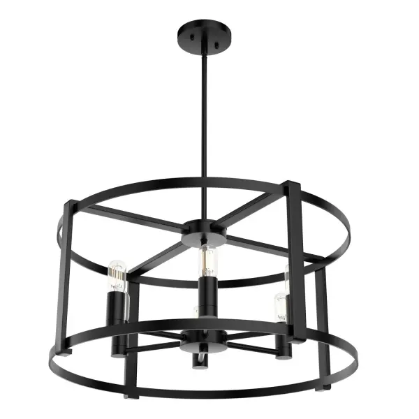 The Astwood chandelier combines subtle Art Deco detailing with contemporary simplicity. Its 26-inch round profile and matte black finish create a bold statement while remaining versatile enough for various interior styles.