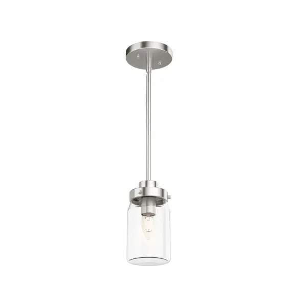 The Devon Park mini pendant delivers authentic farmhouse charm with its mason jar-inspired clear glass and brushed nickel finish. Perfect for creating a nostalgic, inviting atmosphere in kitchens and dining spaces.