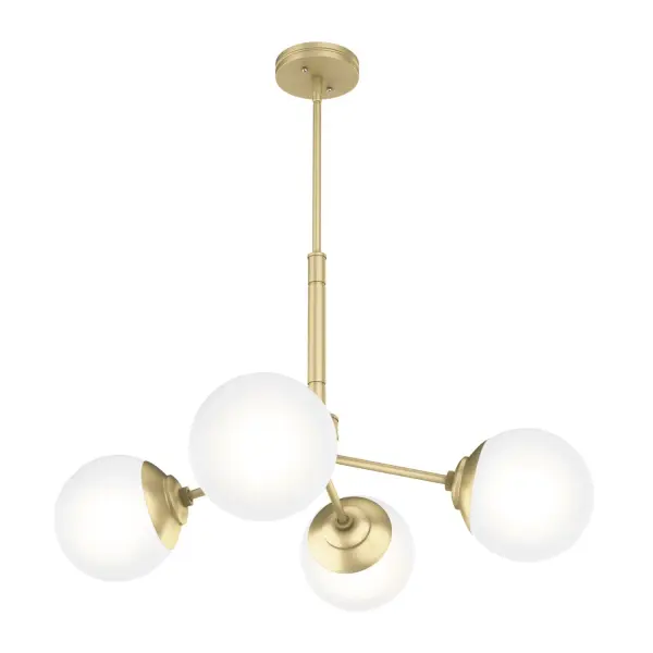 A modern chandelier that's red-carpet-worthy. The Hepburn Collection exemplifies modern design while also capturing the essence of the 1920s and old Hollywood glamour. Pair this chandelier with the other members in the Hepburn Collection for a complete look. Rated for indoor use only Requires 4 E26 bulbs. Bulbs not included. MADE FOR INDOORS: For use in indoor spaces like kitchens, bedrooms, living rooms, dining rooms, and entryways. BULB RECOMMENDATION: Maximum 60 W per light bulb or equivalent LED bulb. Bulbs not included. COORDINATING COLLECTION: Works with Hepburn ceiling fan collection WARRANTY: One-year limited warranty backed by the trusted experts at Hunter. - alternate view