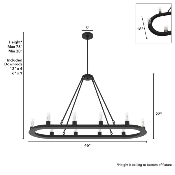 Saddlewood 10-Light Linear Chandelier in Natural Black Iron - Image 4