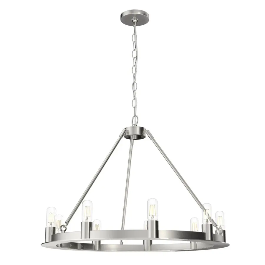 Saddlewood 9-Light Round Chandelier in Brushed Nickel - Image 1