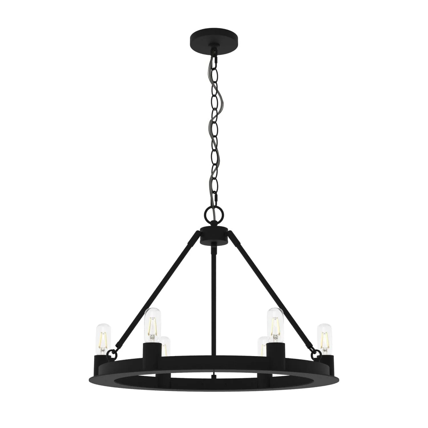 Saddlewood 6-Light Round Chandelier in Natural Black Iron