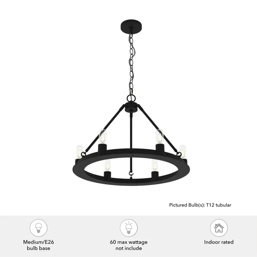 Saddlewood 6-Light Round Chandelier in Natural Black Iron - Image 3