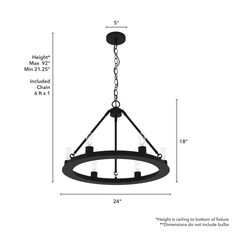 Saddlewood 6-Light Round Chandelier in Natural Black Iron - Image 4
