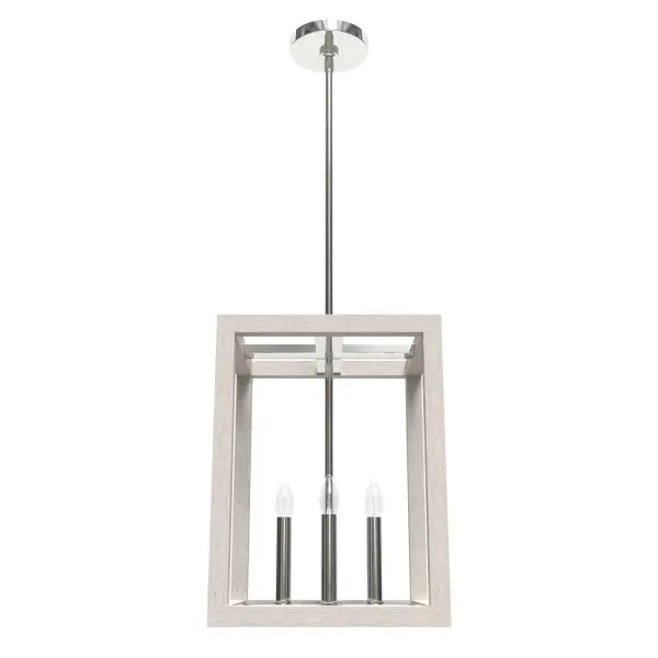 Elements like a wood look and clean lines give the Squire Manor 12-inch pendant light its fresh and inviting look. With simple form and subtle wood grain detailing, this lantern-inspired light feels at home in any setting, from farmhouse to Mid-Century modern. Rated for indoor use only Requires 4 E12 bulbs. Bulbs not included. MADE FOR INDOORS: For use in indoor spaces like kitchens, bedrooms, living rooms, dining rooms, and entryways. BULB RECOMMENDATION: Maximum 60 W per light bulb or equivalent LED bulb. Bulbs not included. PICTURED HERE: Match our image using B10 Candle light bulbs. CUSTOMIZABLE HANGING OPTIONS: With the minimum required downrod, the hanging length is 24 inches. When using all of the included downrod, the maximum hanging length is 72 inches. WARRANTY: One-year limited warranty backed by the trusted experts at Hunter.