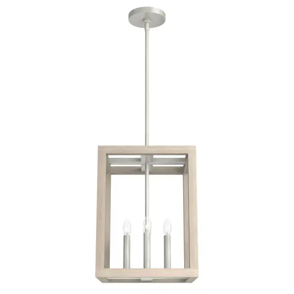 Elements like a wood look and clean lines give the Squire Manor 12-inch pendant light its fresh and inviting look. With simple form and subtle wood grain detailing, this lantern-inspired light feels at home in any setting, from farmhouse to Mid-Century modern. Rated for indoor use only Requires 4 E12 bulbs. Bulbs not included. MADE FOR INDOORS: For use in indoor spaces like kitchens, bedrooms, living rooms, dining rooms, and entryways. BULB RECOMMENDATION: Maximum 60 W per light bulb or equivalent LED bulb. Bulbs not included. PICTURED HERE: Match our image using B10 Candle light bulbs. CUSTOMIZABLE HANGING OPTIONS: With the minimum required downrod, the hanging length is 24 inches. When using all of the included downrod, the maximum hanging length is 72 inches. WARRANTY: One-year limited warranty backed by the trusted experts at Hunter. - alternate view