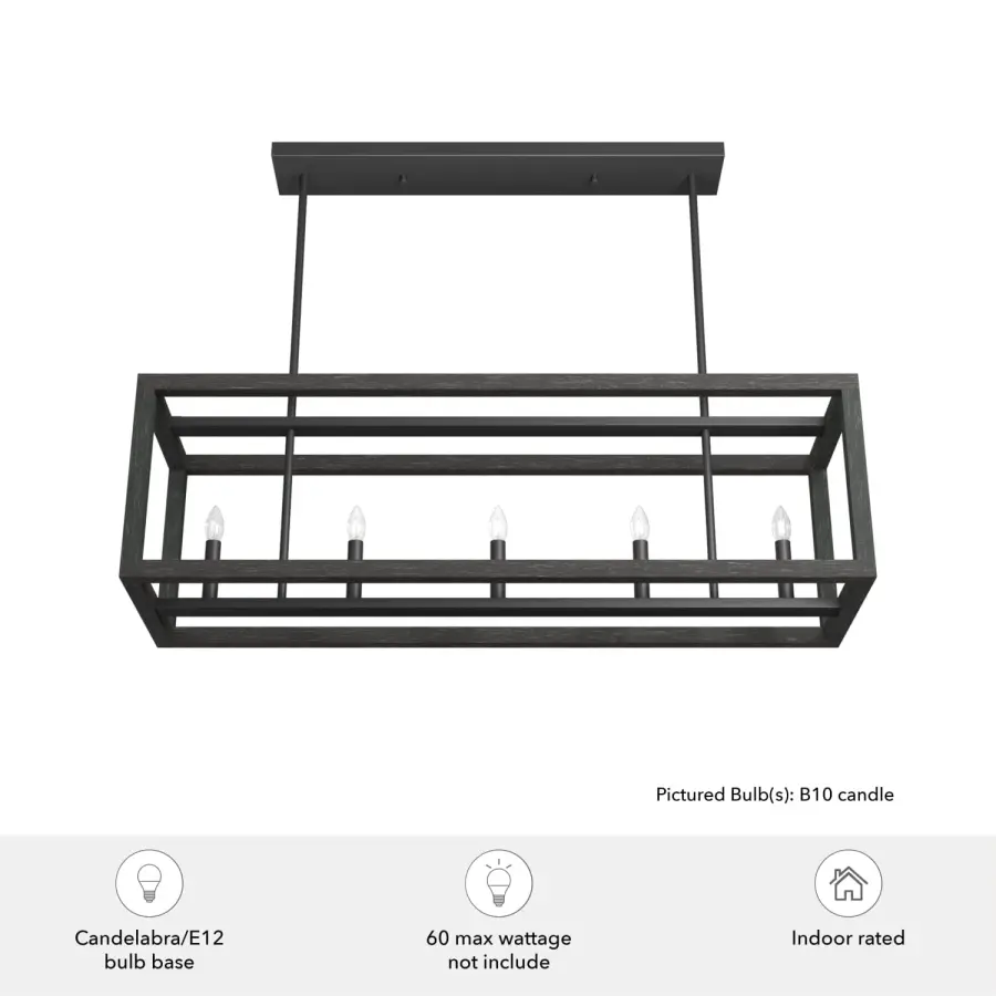 Squire Manor Five Light Linear Chandelier in Matte Black - Image 5