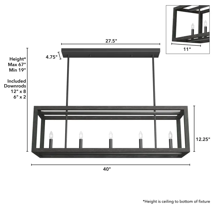 Squire Manor Five Light Linear Chandelier in Matte Black - Image 7
