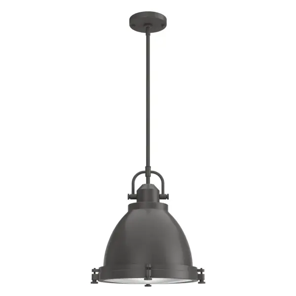 The Bridgemoor is a modern interpretation of classic industrial design. The rustic hardware detailing gives this modern industrial pendant light an authentic and warm aesthetic. It's perfect for farmhouse style and other casual spaces. Through the clear holophane glass, this pendant provides plenty of opportunity for light output. Mix and match with other fixtures from this collection or from our ceiling fan designs. Rated for indoor use only Requires 2 E26 bulbs. Bulbs not included. MADE FOR INDOORS: For use in indoor spaces like kitchens, bedrooms, living rooms, dining rooms, and entryways. BULB RECOMMENDATION: Maximum 60 W per light bulb or equivalent LED bulb. Bulbs not included. CUSTOMIZABLE HANGING OPTIONS: With the minimum required downrod, the hanging length is 23.25 inches. When using all of the included downrod, the maximum hanging length is 71.25 inches. WARRANTY: One-year limited warranty backed by the trusted experts at Hunter. - alternate view