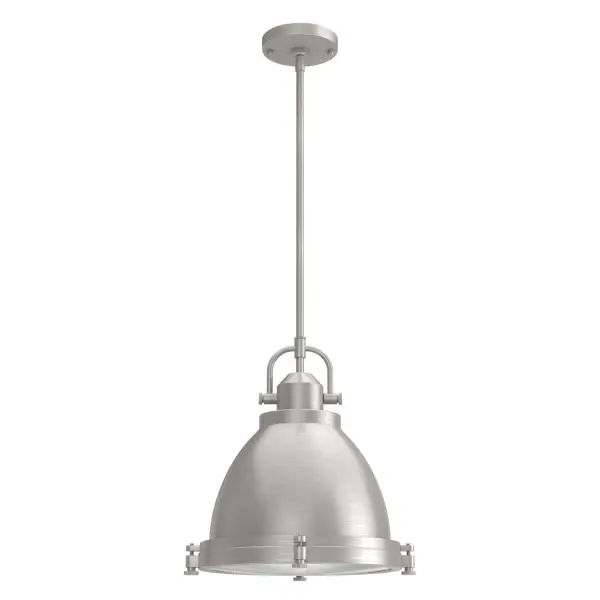 The Bridgemoor is a modern interpretation of classic industrial design. The rustic hardware detailing gives this modern industrial pendant light an authentic and warm aesthetic. It's perfect for farmhouse style and other casual spaces. Through the clear holophane glass, this pendant provides plenty of opportunity for light output. Mix and match with other fixtures from this collection or from our ceiling fan designs. Rated for indoor use only Requires 2 E26 bulbs. Bulbs not included. MADE FOR INDOORS: For use in indoor spaces like kitchens, bedrooms, living rooms, dining rooms, and entryways. BULB RECOMMENDATION: Maximum 60 W per light bulb or equivalent LED bulb. Bulbs not included. CUSTOMIZABLE HANGING OPTIONS: With the minimum required downrod, the hanging length is 23.25 inches. When using all of the included downrod, the maximum hanging length is 71.25 inches. WARRANTY: One-year limited warranty backed by the trusted experts at Hunter.