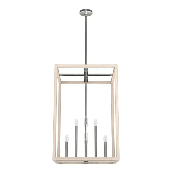 The lantern-inspired Squire Manor 8 light pendant will light the way to entertaining evenings in your space. This modern farmhouse style evokes casual elegance and creates an inviting atmosphere for all who enter. The simple form and subtle detailing of the Squire Manor collection feels at home in any setting. Rated for indoor use only Requires 8 E12 bulbs. Bulbs not included. MADE FOR INDOORS: For use in indoor spaces like kitchens, bedrooms, living rooms, dining rooms, and entryways. BULB RECOMMENDATION: Maximum 60 W per light bulb or equivalent LED bulb. Bulbs not included. PICTURED HERE: Match our image using B10 Candle light bulbs. CUSTOMIZABLE HANGING OPTIONS: With the minimum required downrod, the hanging length is 41.25 inches. When using all of the included downrod, the maximum hanging length is 89.25 inches. WARRANTY: One-year limited warranty backed by the trusted experts at Hunter.