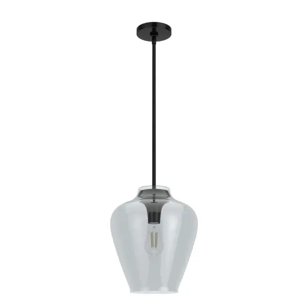 Minimal design can often have the biggest impact. The soft curves of the Vidria pendant light's vase shaped glass is simple yet stunning for dining room, foyer, or kitchen island lighting. Designers thoughtfully created a modernist effect in the Vidria, giving this grand pendant glass the appearance of floating above the light bulb. Mix and match with other fixtures from this collection or from our ceiling fan designs. Rated for indoor use only Requires 1 E26 bulbs. Bulbs not included. MADE FOR INDOORS: For use in indoor spaces like kitchens, bedrooms, living rooms, dining rooms, and entryways. BULB RECOMMENDATION: Maximum 60 W per light bulb or equivalent LED bulb. Bulbs not included. PICTURED HERE: Match our image using ST64 Edison light bulbs. CUSTOMIZABLE HANGING OPTIONS: With the minimum required downrod, the hanging length is 22.5 inches. When using all of the included downrod, the maximum hanging length is 70.5 inches. WARRANTY: One-year limited warranty backed by the trusted experts at Hunter.
