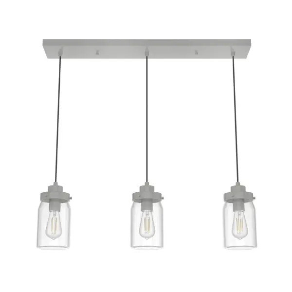 The Devon Park brings rustic farmhouse style with ball jar-inspired glass shades and brushed nickel finish. Three adjustable-height pendants offer customizable lighting for kitchen islands and dining tables.