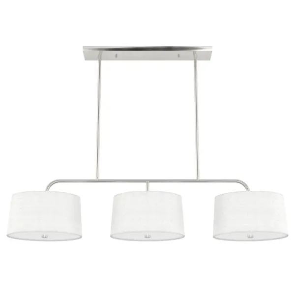 Bring the light closer to the action in your kitchen, bonus room or home office with the Cottage Hill 6 light linear chandelier. The fixture's blend of clean lines and subtle curves transitions easily into any setting. The three crisp, textured shades evenly distribute light throughout the room while creating a focal point over your island. Fill your home with fixtures from the Cottage Hill collections and feel the warmth of the light and the design. Rated for indoor use only Requires 6 E26 bulbs. Bulbs not included. MADE FOR INDOORS: For use in indoor spaces like kitchens, bedrooms, living rooms, dining rooms, and entryways. BULB RECOMMENDATION: Maximum 60 W per light bulb or equivalent LED bulb. Bulbs not included. PICTURED HERE: Match our image using A19 Standard light bulbs. CUSTOMIZABLE HANGING OPTIONS: With the minimum required downrod, the hanging length is 18 inches. When using all of the included downrod, the maximum hanging length is 66 inches. WARRANTY: One-year limited warranty backed by the trusted experts at Hunter.