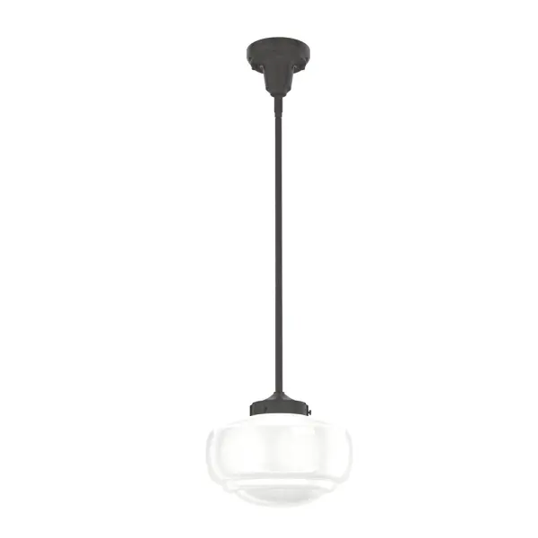 Traditional design. Elevated elements. The Saddle Creek pendant draws inspiration from the iconic American schoolhouse light but adds an updated touch with subtle detailing in the glass shade. For those who want all-in-one light fixtures, this schoolhouse-inspired pendant can also be installed as a semi-flush mount lighting. Mix and match with other fixtures from this collection or from our ceiling fan designs. Rated for indoor use only Requires 1 E26 bulbs. Bulbs not included. MADE FOR INDOORS: For use in indoor spaces like kitchens, bedrooms, living rooms, dining rooms, and entryways. BULB RECOMMENDATION: Maximum 60 W per light bulb or equivalent LED bulb. Bulbs not included. CUSTOMIZABLE HANGING OPTIONS: With the minimum required downrod, the hanging length is 11.25 inches. When using all of the included downrod, the maximum hanging length is 70 inches. WARRANTY: One-year limited warranty backed by the trusted experts at Hunter.
