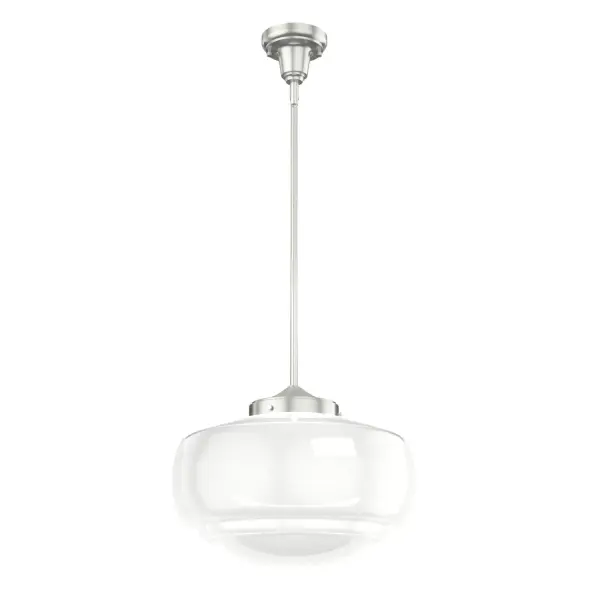 A classic lighting design reimagined. The Saddle Creek Large pendant draws inspiration from the iconic American schoolhouse light but elevates it with subtle detailing in the glass shade. For those who like flexibility with their lighting, this large pendant can also be installed as a semi-flush mount light fixture. Mix and match with other fixtures from this collection or from our ceiling fan designs. Rated for indoor use only Requires 1 E26 bulbs. Bulbs not included. MADE FOR INDOORS: For use in indoor spaces like kitchens, bedrooms, living rooms, dining rooms, and entryways. BULB RECOMMENDATION: Maximum 60 W per light bulb or equivalent LED bulb. Bulbs not included. CUSTOMIZABLE HANGING OPTIONS: With the minimum required downrod, the hanging length is 15.5 inches. When using all of the included downrod, the maximum hanging length is 71 inches. WARRANTY: One-year limited warranty backed by the trusted experts at Hunter.