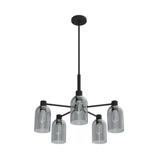 Simple yet magnificent, the Lochemeade chandelier features clear glass dome shades that leave an impression without being overpowering. Its minimalist design makes this modern chandelier versatile and able to enhance a variety of style spaces. The options gives you ample opportunity for light output while also showcasing the beautiful glass domes. Mix and match with other fixtures from this collection or from our ceiling fan designs. Rated for indoor use only Requires 5 E26 bulbs. Bulbs not included. MADE FOR INDOORS: For use in indoor spaces like kitchens, bedrooms, living rooms, dining rooms, and entryways. BULB RECOMMENDATION: Maximum 60 W per light bulb or equivalent LED bulb. Bulbs not included. PICTURED HERE: Match our image using ST64 Edison light bulbs. CUSTOMIZABLE HANGING OPTIONS: With the minimum required downrod, the hanging length is 27.5 inches. When using all of the included downrod, the maximum hanging length is 75.5 inches. WARRANTY: One-year limited warranty backed by the trusted experts at Hunter.