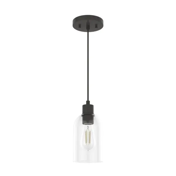 There's something simple yet grand about the Lochemeade. Minimalist and streamlined, this modern mini pendant features clear glass dome shades that leave an impression without being overpowering. With shade finishes options like clear seeded glass and smoked glass, it's versatile in a variety of style spaces. Mix and match with other fixtures from this collection or from our ceiling fan designs. Rated for indoor use only Requires 1 E26 bulbs. Bulbs not included. MADE FOR INDOORS: For use in indoor spaces like kitchens, bedrooms, living rooms, dining rooms, and entryways. BULB RECOMMENDATION: Maximum 60 W per light bulb or equivalent LED bulb. Bulbs not included. PICTURED HERE: Match our image using ST64 Edison light bulbs. CUSTOMIZABLE HANGING OPTIONS: With the minimum required cord, the hanging length is 15.75 inches. When using all of the included cord, the maximum hanging length is 123.75 inches. WARRANTY: One-year limited warranty backed by the trusted experts at Hunter. - alternate view
