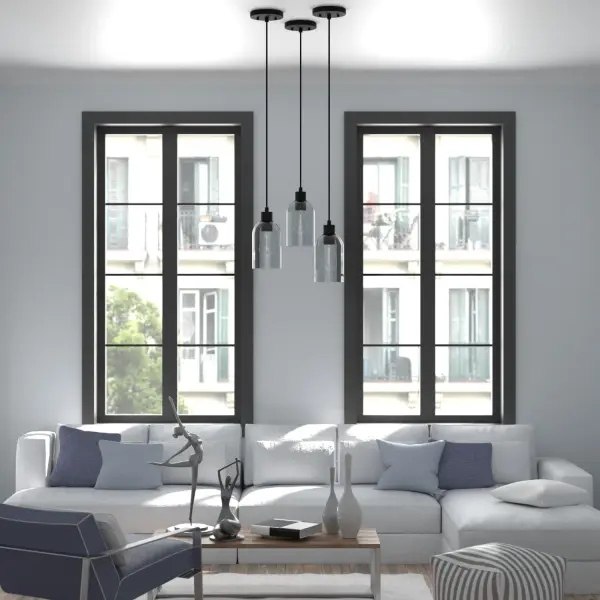 The Lochemeade combines clean modern lines with industrial character through its smoked glass dome and natural black iron finish. Its compact 4.5" profile makes it ideal for multiples over islands or as accent lighting in smaller spaces. - alternate view