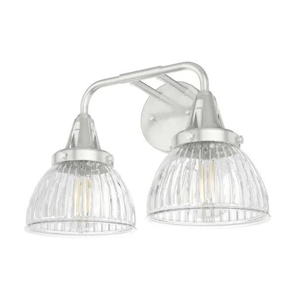 Fluted glass has never looked better. All the details of Cypress Grove's vanity come together to form a memorable fixture. Plus, this one-of-a-kind vanity light's unique design allows it to seamlessly transition into space – whether it's traditional or modern. The elements of this fixture leave a lasting impression and elevate your space. Mix and match with other fixtures from this collection or from our ceiling fan designs. Rated for indoor spaces exposed to humidity Requires 2 E26 bulbs. Bulbs not included. Down Mount Only INDOOR-DAMP RATED: For use in indoor spaces exposed to humidity like bathrooms and laundry rooms. BULB RECOMMENDATION: Maximum 60 W per light bulb or equivalent LED bulb. Bulbs not included. PICTURED HERE: Match our image using ST64 Edison light bulbs. WARRANTY: One-year limited warranty backed by the trusted experts at Hunter. - alternate view