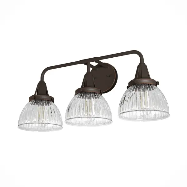 An antique look with industrial details. The Cypress Grove vanity is an elegant twist on modern industrial lighting. This modern vanity light boasts fluted glass detailing and an indoor damp rating, making it a wonderful addition to spaces exposed to moisture, like bathrooms. Carry this industrial theme throughout your space by pairing this vanity light with other Cypress Grove fixtures. Rated for indoor spaces exposed to humidity Requires 3 E26 bulbs. Bulbs not included. Down Mount Only INDOOR-DAMP RATED: For use in indoor spaces exposed to humidity like bathrooms and laundry rooms. BULB RECOMMENDATION: Maximum 60 W per light bulb or equivalent LED bulb. Bulbs not included. PICTURED HERE: Match our image using ST64 Edison light bulbs. WARRANTY: One-year limited warranty backed by the trusted experts at Hunter. - alternate view
