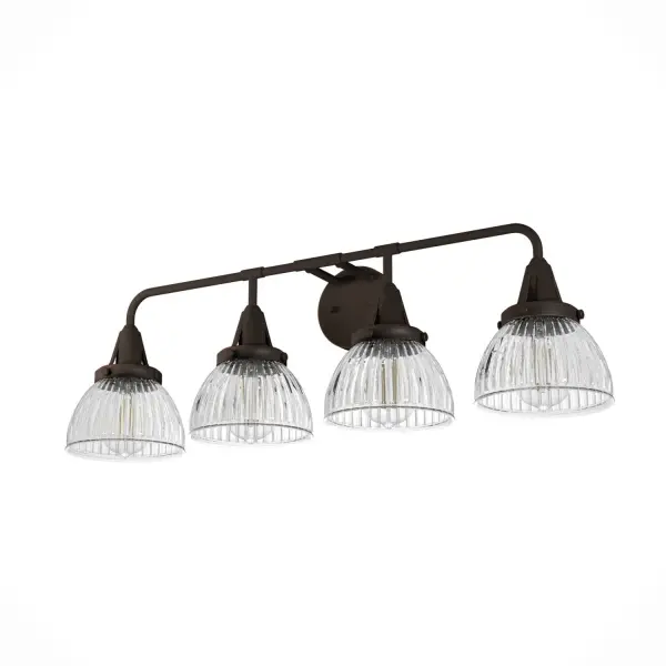 Strong details and an elegant twist. The Cypress Grove vanity light pairs industrial form with intricate fluted glass to create something unforgettable. This indoor damp-rated fixture makes a statement in transitional and modern bathrooms. Carry this industrial theme throughout your space by pairing this vanity light with other fixtures for the Cypress Grove collection. It's all about the shine. Rated for indoor spaces exposed to humidity Requires 4 E26 bulbs. Bulbs not included. Down Mount Only INDOOR-DAMP RATED: For use in indoor spaces exposed to humidity like bathrooms and laundry rooms. BULB RECOMMENDATION: Maximum 60 W per light bulb or equivalent LED bulb. Bulbs not included. PICTURED HERE: Match our image using ST64 Edison light bulbs. WARRANTY: One-year limited warranty backed by the trusted experts at Hunter.