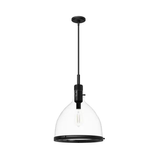 Simple and versatile, the Van Nuys pendant light is at home in a variety of style spaces, from modern industrial to glam. Subtle detailing like the knurling and thumb screws make a big impact with the large, clear glass shade and metallic finishes. Create a cohesive look in your home by pairing this modern pendant light with other fixtures from the Van Nuys collection. Rated for indoor use only Requires 1 E26 bulbs. Bulbs not included. TRANSITIONAL: Light, relaxed, elegant. Includes 4 12 inch stems and one 6 inch stem. MADE FOR INDOORS: For use in indoor spaces like kitchens, bedrooms, living rooms, dining rooms, and entryways. BULB RECOMMENDATION: Maximum 60 W per light bulb or equivalent LED bulb. Bulbs not included. TRANSITIONAL: The transitional style celebrates natural light and a relaxed feel with smooth, blending details that create warm yet modern spaces with the best of both worlds; elegant, minimal and adaptable. PICTURED HERE: Match our image using ST64 Edison light bulbs. CUSTOMIZABLE HANGING OPTIONS: With the minimum required downrod, the hanging length is 31.25 inches. When using all of the included downrod, the maximum hanging length is 79.25 inches. WARRANTY: One-year limited warranty backed by the trusted experts at Hunter.