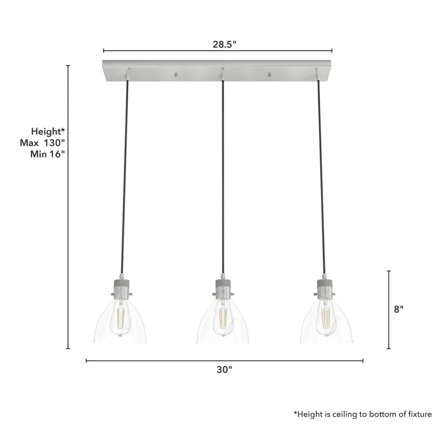 Van Nuys Three Light Linear Pendant in Brushed Nickel - Image 7