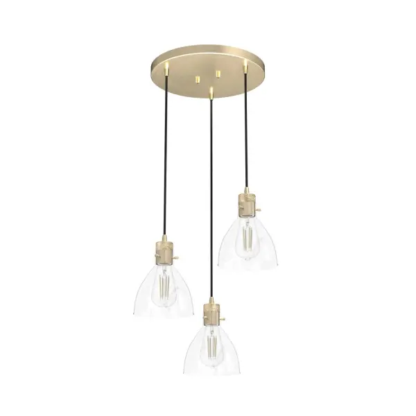 A simple design with distinctive detailing. The Van Nuys round cluster features vintage details with a unique yet classic design. This one-of-a-kind fixture makes a statement wherever it is installed. Glam up your modern and transitional spaces. Or, brighten up your moody, industrial spaces. Whatever your style, the Van Nuys will instantly elevate your space. Mix and match with other fixtures from this collection or from our ceiling fan designs. Rated for indoor use only Requires 3 E26 bulbs. Bulbs not included. MADE FOR INDOORS: For use in indoor spaces like kitchens, bedrooms, living rooms, dining rooms, and entryways. BULB RECOMMENDATION: Maximum 60 W per light bulb or equivalent LED bulb. Bulbs not included. PICTURED HERE: Match our image using ST64 Edison light bulbs. CUSTOMIZABLE HANGING OPTIONS: With the minimum required cord, the hanging length is 16 inches. When using all of the included cord, the maximum hanging length is 130 inches. WARRANTY: One-year limited warranty backed by the trusted experts at Hunter.