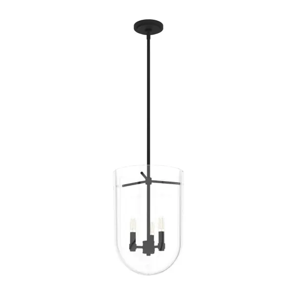 Antique influences meet modern design. The Sacha pendant light boasts a simplistic design with elegant lines. The fixture's clear glass and clean finishes make this bell-shaped pendant a wonderful addition to modern or traditional spaces. For a cohesive look, pair this pendant light with other bold fixtures from the Sacha collection. Mix and match with fans from our ceiling fan collections to fully finish your space. Rated for indoor use only Requires 3 E12 bulbs. Bulbs not included. MADE FOR INDOORS: For use in indoor spaces like kitchens, bedrooms, living rooms, dining rooms, and entryways. BULB RECOMMENDATION: Maximum 60 W per light bulb or equivalent LED bulb. Bulbs not included. PICTURED HERE: Match our image using T6 Tubular light bulbs. CUSTOMIZABLE HANGING OPTIONS: With the minimum required downrod, the hanging length is 24.5 inches. When using all of the included downrod, the maximum hanging length is 72.5 inches. WARRANTY: One-year limited warranty backed by the trusted experts at Hunter. - alternate view