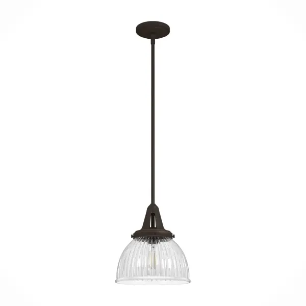 Unique dome-shaped lighting for every space. The Cypress Grove's timeless 10-inch pendant makes a statement with its fluted glass and modern finishes. Plus, the size of this pendant makes it a perfect addition over tables, kitchen islands, and entryways. This fixture's clean lines make it a perfect fit in both transitional and modern spaces. Rated for indoor use only Requires 1 E26 bulbs. Bulbs not included. MADE FOR INDOORS: For use in indoor spaces like kitchens, bedrooms, living rooms, dining rooms, and entryways. BULB RECOMMENDATION: Maximum 60 W per light bulb or equivalent LED bulb. Bulbs not included. PICTURED HERE: Match our image using ST64 Edison light bulbs. CUSTOMIZABLE HANGING OPTIONS: With the minimum required downrod, the hanging length is 19.75 inches. When using all of the included downrod, the maximum hanging length is 67.75 inches. WARRANTY: One-year limited warranty backed by the trusted experts at Hunter. - alternate view