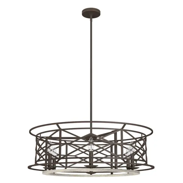 Delicate design with a big statement. The ornate Chippendale patterning on the Langwood chandelier pops against its wood-inspired detailing. This Regency-inspired round chandelier illuminates your style in your favorite formal or transitional spaces. Fallen in love with this fixture? Pair it with other members of the Langwood Collection. Mix and match with fans from our ceiling fan collections to fully finish your space. Rated for indoor use only Requires 6 E12 bulbs. Bulbs not included. MADE FOR INDOORS: For use in indoor spaces like kitchens, bedrooms, living rooms, dining rooms, and entryways. BULB RECOMMENDATION: Maximum 60 W per light bulb or equivalent LED bulb. Bulbs not included. PICTURED HERE: Match our image using B10 Candle light bulbs. CUSTOMIZABLE HANGING OPTIONS: With the minimum required downrod, the hanging length is 18.5 inches. When using all of the included downrod, the maximum hanging length is 66.5 inches. WARRANTY: One-year limited warranty backed by the trusted experts at Hunter. - alternate view