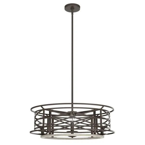 Regency-inspired design with modern influences. The Langwood chandelier is a perfect harmony of wood-inspired finishes and iron work detailing. This fixture creates a focal point in any formal or transitional space with its intricate Chippendale pattern and iron detailing. Create a seamless design that expresses your style by pairing this round chandelier with other fixtures from the complete Langwood Collection. Rated for indoor use only Requires 4 E12 bulbs. Bulbs not included. MADE FOR INDOORS: For use in indoor spaces like kitchens, bedrooms, living rooms, dining rooms, and entryways. BULB RECOMMENDATION: Maximum 60 W per light bulb or equivalent LED bulb. Bulbs not included. PICTURED HERE: Match our image using B10 Candle light bulbs. CUSTOMIZABLE HANGING OPTIONS: With the minimum required downrod, the hanging length is 16.75 inches. When using all of the included downrod, the maximum hanging length is 63.5 inches. WARRANTY: One-year limited warranty backed by the trusted experts at Hunter. - alternate view