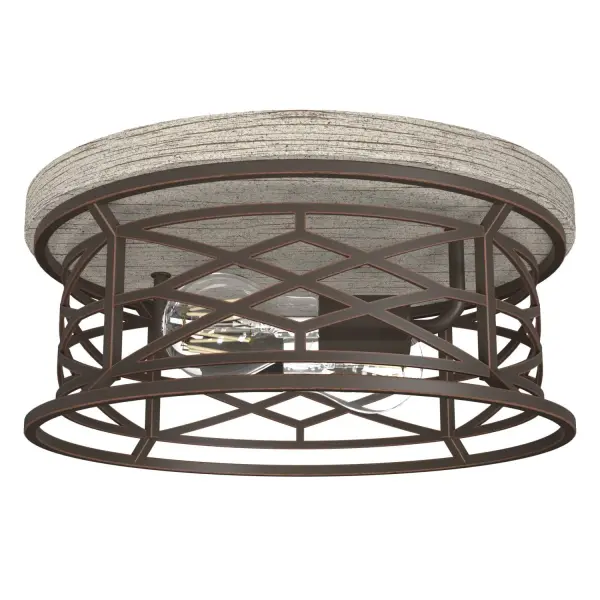 Intricate latticework detailing brings the stunning Langwood flush mount light to life. With its Chippendale influences and welded ironwork, this fixture is the perfect addition to any traditional or contemporary space. Create a cohesive look in your home by pairing this flush mount with other Langwood light fixtures. Mix and match with other fixtures from this collection or from our ceiling fan designs. Rated for indoor spaces exposed to humidity Requires 2 E26 bulbs. Bulbs not included. INDOOR-DAMP RATED: For use in indoor spaces exposed to humidity like bathrooms and laundry rooms. BULB RECOMMENDATION: Maximum 60 W per light bulb or equivalent LED bulb. Bulbs not included. PICTURED HERE: Match our image using A19 Standard light bulbs. FOR LOW CEILINGS: Fits close to the ceiling to optimize headspace and provide stylish lighting. WARRANTY: One-year limited warranty backed by the trusted experts at Hunter.