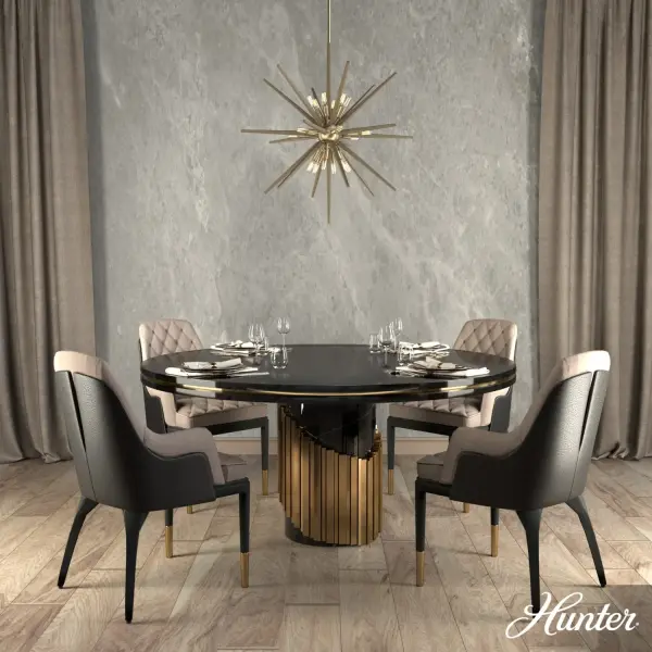 The Jupiter Star delivers celestial drama with its 30-inch starburst design featuring 18 lights. The mixed metal and wood-inspired detailing in Alturas Gold creates a mid-century focal point perfect for high-ceiling spaces. - alternate view