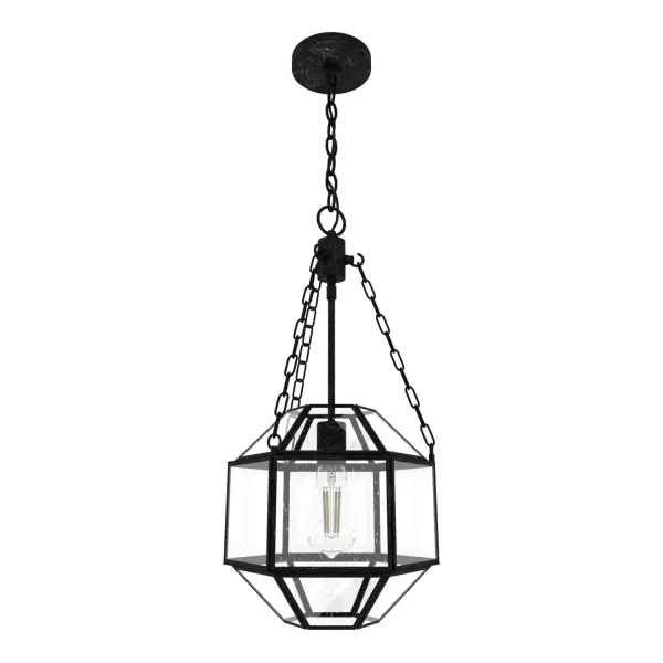 A small pendant with big 'wow' factor. Crisp finishes and seeded glass come together to make an impact with the Indria glass pendant light. This multi-faceted fixture brings unique lighting to all the spaces you love. The Indria's distinctive design pops in traditional and modern spaces alike. Layer this look with other pendants from the Indria Collection. Mix and match with fans from our ceiling fan collections to fully finish your space. Rated for indoor use only Requires 1 E26 bulbs. Bulbs not included. MADE FOR INDOORS: For use in indoor spaces like kitchens, bedrooms, living rooms, dining rooms, and entryways. BULB RECOMMENDATION: Maximum 60 W per light bulb or equivalent LED bulb. Bulbs not included. PICTURED HERE: Match our image using ST64 Edison light bulbs. CUSTOMIZABLE HANGING OPTIONS: With the minimum required chain, the hanging length is 26.75 inches. When using all of the included chain, the maximum hanging length is 94.5 inches. WARRANTY: One-year limited warranty backed by the trusted experts at Hunter. - alternate view