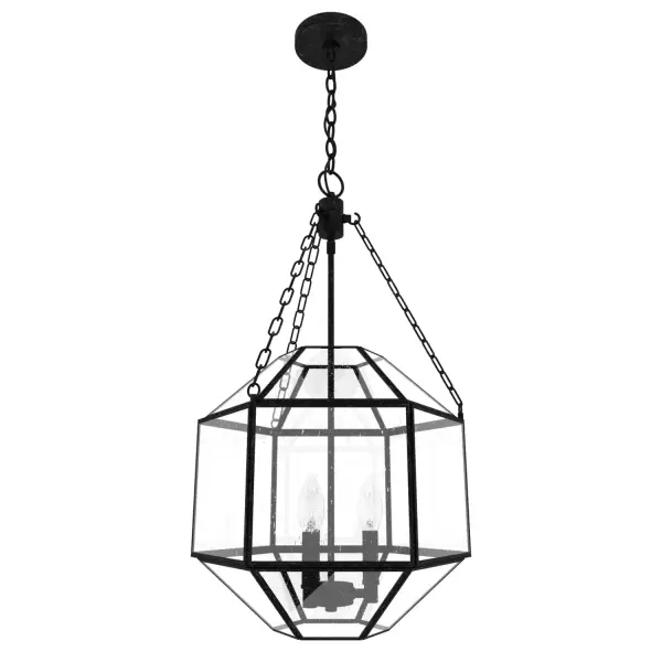 A design that makes light seemingly dance. The Indria glass pendant light features a faceted, geometric design that reflects light in a unique way. It makes a statement in modern or traditional spaces alike. Pair this one-of-a-kind pendant lighting design with other fixtures from the Indria Collection for a cohesive and impactful look throughout your home. Mix and match with fans from our ceiling fan collections to fully finish your space. Rated for indoor use only Requires 3 E26 bulbs. Bulbs not included. MADE FOR INDOORS: For use in indoor spaces like kitchens, bedrooms, living rooms, dining rooms, and entryways. BULB RECOMMENDATION: Maximum 60 W per light bulb or equivalent LED bulb. Bulbs not included. PICTURED HERE: Match our image using B10 Candle light bulbs. CUSTOMIZABLE HANGING OPTIONS: With the minimum required chain, the hanging length is 28 inches. When using all of the included chain, the maximum hanging length is 99 inches. WARRANTY: One-year limited warranty backed by the trusted experts at Hunter.