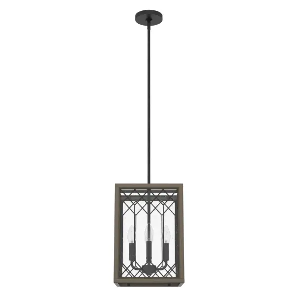 Create a cozy atmosphere with the Chevron 4 light pendant. This lantern-style fixture features metal and glass with a lattice design that gives a cottage feel. Hang in your entryway or kitchen. The Chevron collection is a charming addition to your space. Rated for indoor use only Requires 4 E12 bulbs. Bulbs not included. MADE FOR INDOORS: For use in indoor spaces like kitchens, bedrooms, living rooms, dining rooms, and entryways. BULB RECOMMENDATION: Maximum 60 W per light bulb or equivalent LED bulb. Bulbs not included. PICTURED HERE: Match our image using B10 Candle light bulbs. CUSTOMIZABLE HANGING OPTIONS: With the minimum required downrod, the hanging length is 25 inches. When using all of the included downrod, the maximum hanging length is 73 inches. WARRANTY: One-year limited warranty backed by the trusted experts at Hunter.
