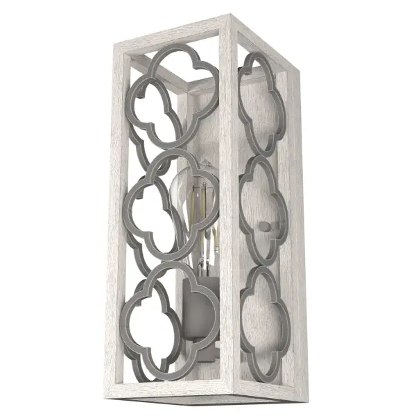 Beautiful design makes any morning better. Waking up to the Gablecrest sconce in your bathroom will help you get your day started in the "bright" direction. The Gablecrest distressed sconce is the perfect accessory for any modern farmhouse space. Give your house extra charm with other fixtures from the Gablecrest collection. Mix and match with fans from our ceiling fan collections to fully finish your space. Rated for indoor spaces exposed to humidity Requires 1 E26 bulbs. Bulbs not included. Mounts Up or Down INDOOR-DAMP RATED: For use in indoor spaces exposed to humidity like bathrooms and laundry rooms. BULB RECOMMENDATION: Maximum 60 W per light bulb or equivalent LED bulb. Bulbs not included. PICTURED HERE: Match our image using ST64 Edison light bulbs. WARRANTY: One-year limited warranty backed by the trusted experts at Hunter. - alternate view