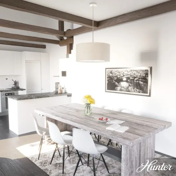 The Solhaven pendant brings sophisticated mid-century modern design to any space with its bleached alder wood frame and painted white glass shades. The 24-inch linear profile makes it perfectly sized for dining tables and kitchen islands. - alternate view