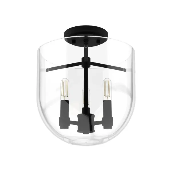 Designed with cathedral-like elegance. The bold Sacha semi-flush mount light adds modern flair to a traditional style. With its clear glass and clean lines, this bell-shaped pendant is the sophisticated addition your space needs. This fixture makes a dramatic statement in low-clearance spaces. It's part of a larger collection, so pair this flush mount light with other beautiful Sacha fixtures. Rated for indoor use only Requires 3 E12 bulbs. Bulbs not included. MADE FOR INDOORS: For use in indoor spaces like kitchens, bedrooms, living rooms, dining rooms, and entryways. BULB RECOMMENDATION: Maximum 60 W per light bulb or equivalent LED bulb. Bulbs not included. PICTURED HERE: Match our image using T6 Tubular light bulbs. FOR LOW CEILINGS: Fits close to the ceiling to optimize headspace and provide stylish lighting. WARRANTY: One-year limited warranty backed by the trusted experts at Hunter. - alternate view