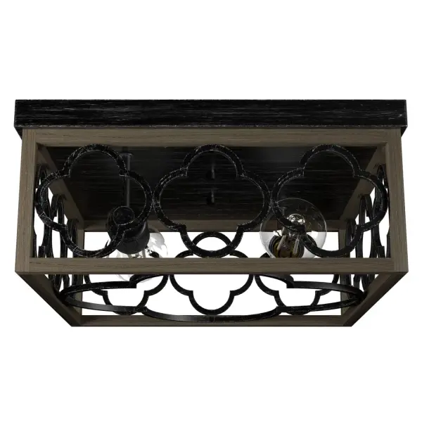 The Gablecrest distressed finish will be a jewel in your bathroom or foyer. The architectural details of the quatrefoil design will be the finishing touch on any modern farmhouse space. Brighten all your spaces with our Gablecrest collection. Rated for indoor spaces exposed to humidity Requires 2 E26 bulbs. Bulbs not included. INDOOR-DAMP RATED: For use in indoor spaces exposed to humidity like bathrooms and laundry rooms. BULB RECOMMENDATION: Maximum 60 W per light bulb or equivalent LED bulb. Bulbs not included. PICTURED HERE: Match our image using ST64 Edison light bulbs. FOR LOW CEILINGS: Fits close to the ceiling to optimize headspace and provide stylish lighting. WARRANTY: One-year limited warranty backed by the trusted experts at Hunter.
