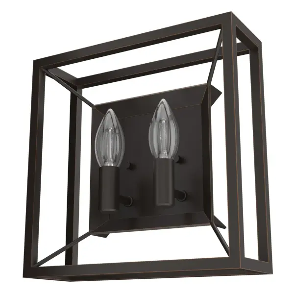 Add a modern edge with the Doherty two-light wall sconce. A versatile fixture damp-rated and ADA-compliant, these sconces brighten any space. Proving functional and elegant, Doherty's classic clean lines easily complement existing d&eacute:cor. Our Doherty collection has a fixture to lighten every space. Rated for indoor spaces exposed to humidity Requires 2 E12 bulbs. Bulbs not included. Up Mount Only INDOOR-DAMP RATED: For use in indoor spaces exposed to humidity like bathrooms and laundry rooms. BULB RECOMMENDATION: Maximum 60 W per light bulb or equivalent LED bulb. Bulbs not included. PICTURED HERE: Match our image using B10 Candle light bulbs. WARRANTY: One-year limited warranty backed by the trusted experts at Hunter.
