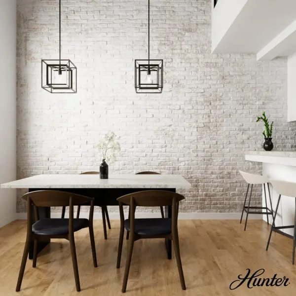 High or low ceilings we have the answer... The Doherty convertible light allows you to retain the sleek, elegant look you love but offers the option of switching from a semi-flush mount to a pendant. The geometric lines and modern simplicity makes it a great fit for your kitchen or dining rooms. Add other lights from the collection for modern elegance throughout your space. Rated for indoor use only Requires 1 E26 bulbs. Bulbs not included. CONVERTIBLE: This veratile pendant easily converts to a semi-flush or flush mount for your changing d&eacute:cor needs. MADE FOR INDOORS: For use in indoor spaces like kitchens, bedrooms, living rooms, dining rooms, and entryways. BULB RECOMMENDATION: Maximum 60 W per light bulb or equivalent LED bulb. Bulbs not included. PICTURED HERE: Match our image using ST64 Edison light bulbs. CUSTOMIZABLE HANGING OPTIONS: With the minimum required downrod, the hanging length is 14 inches. When using all of the included downrod, the maximum hanging length is 67.75 inches. WARRANTY: One-year limited warranty backed by the trusted experts at Hunter. - alternate view