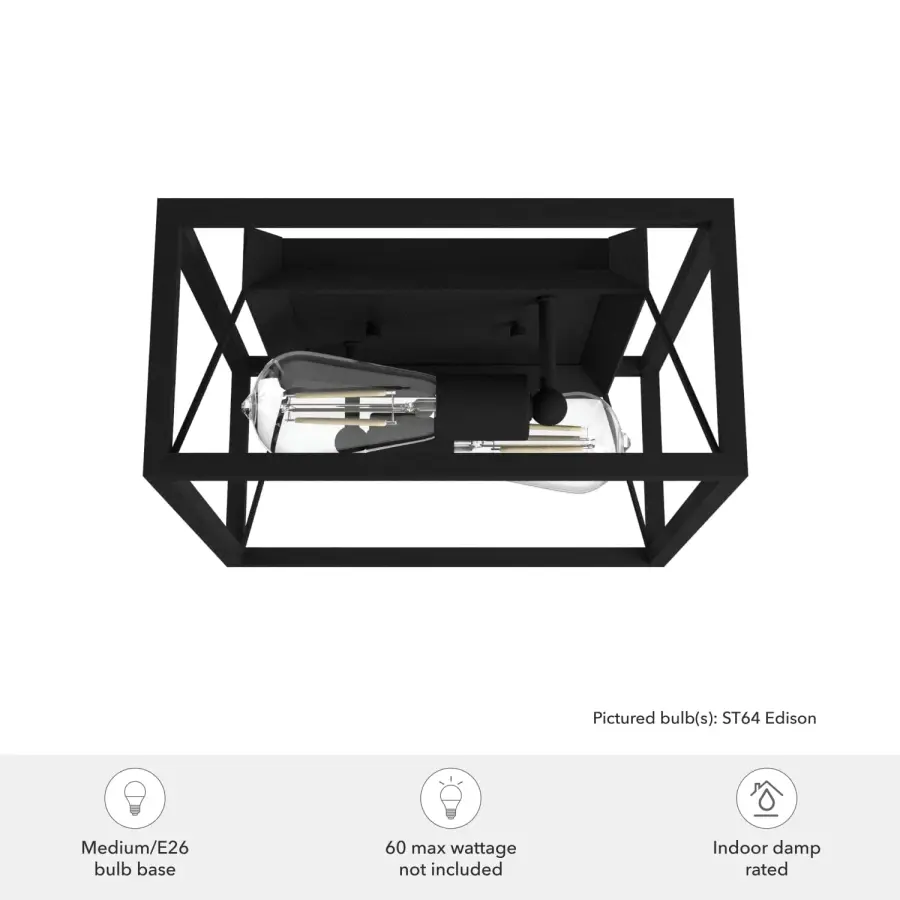 Doherty Two Light Flush Mount in Natural Black Iron - Image 2